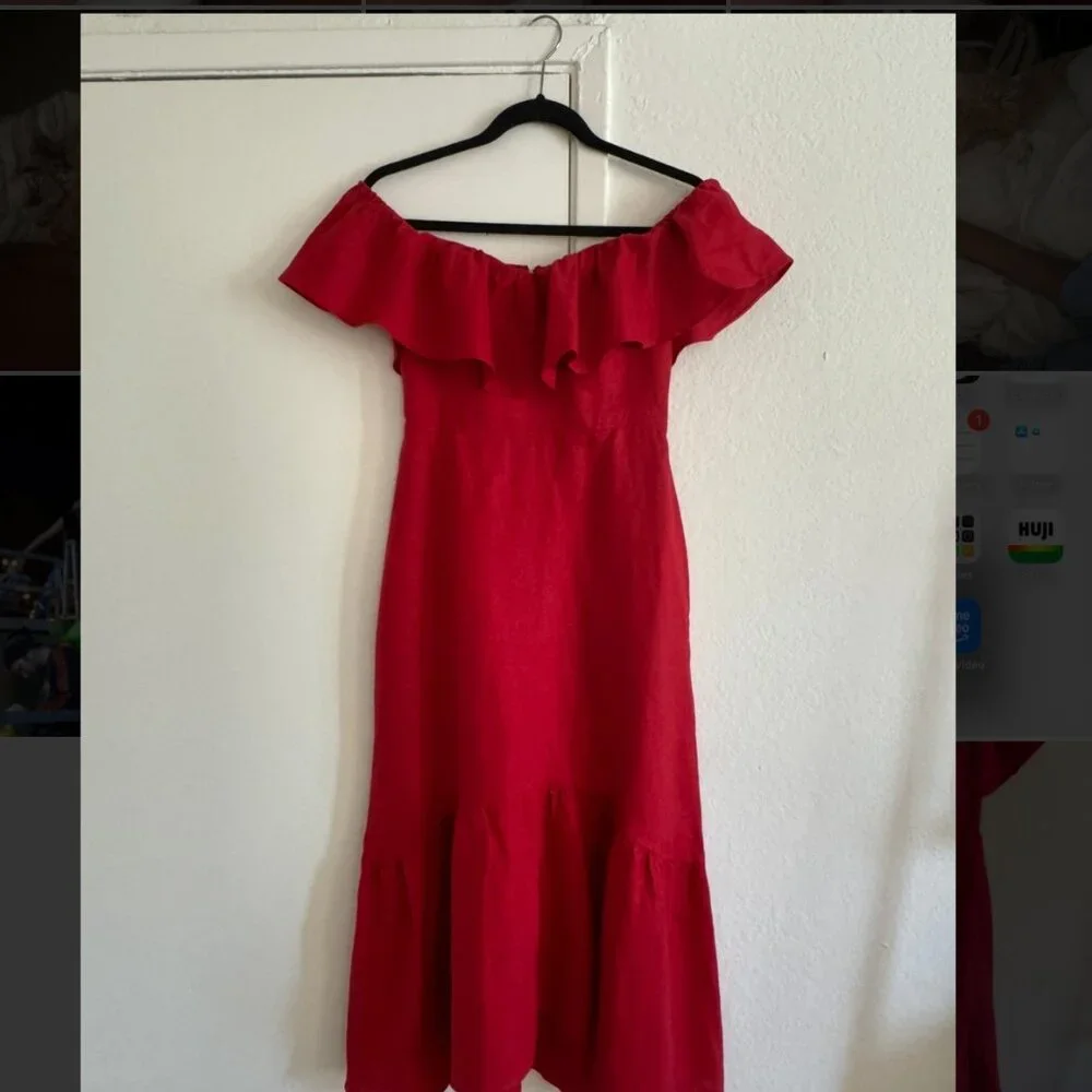 Reformation Baela Linen Dress Cherry - Size 4 - Picture 4 of 5